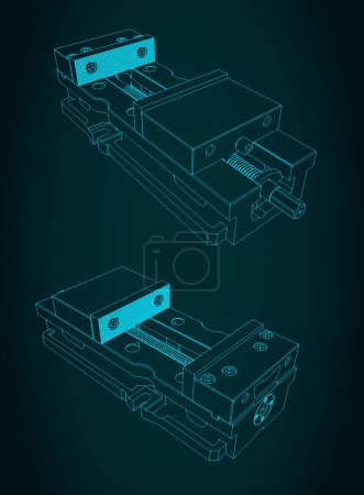 Stylized vector illustrations of drawings of machine vice