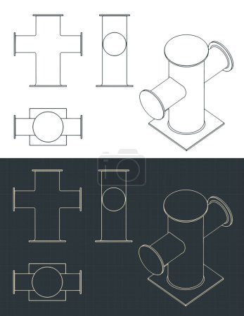 Illustration for Stylized vector illustrations of blueprints of mooring bitt - Royalty Free Image