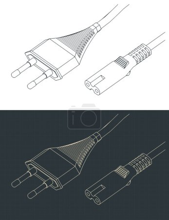 Téléchargez les illustrations : Stylized vector illustration of isometric drawings of two prong power cord - en licence libre de droit