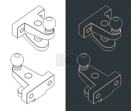 Illustration for Stylized vector illustrations of isometric blueprints of tow ball - Royalty Free Image