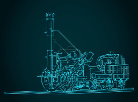 Illustration for Stylized vector illustration of Robert Stephenson`s Rocket steam locomotive, created in 1829 - Royalty Free Image