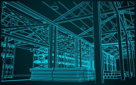 Illustration for Stylized vector illustrations of a large warehouse with boxes, shelves and goods - Royalty Free Image