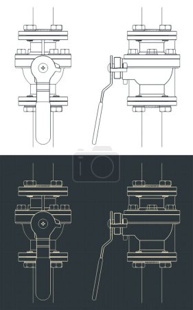 Illustration for Stylized vector illustration of blueprints of ball valve - Royalty Free Image
