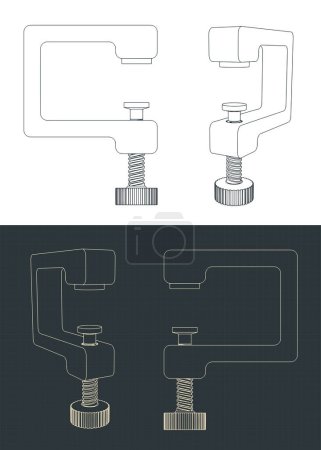 Ilustración de Ilustración vectorial estilizada de planos de c-clamp - Imagen libre de derechos