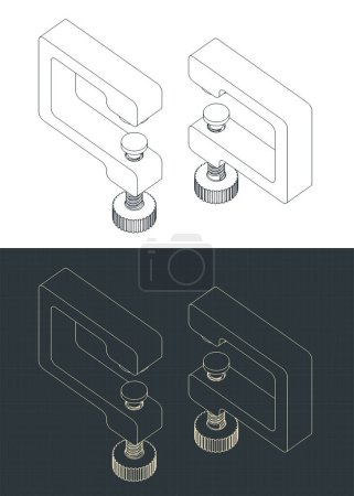 Ilustración de Ilustración vectorial estilizada de planos isométricos de c-clamp - Imagen libre de derechos