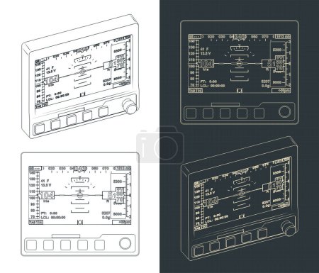 Illustration for Stylized vector illustration of blueprints of mini Electronic Flight Instrument System - Royalty Free Image