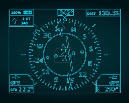 Illustration for Stylized vector illustration of blueprint of aircraft navigation system - Royalty Free Image
