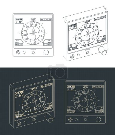 Illustration for Stylized vector illustration of blueprints of aircraft navigation system - Royalty Free Image