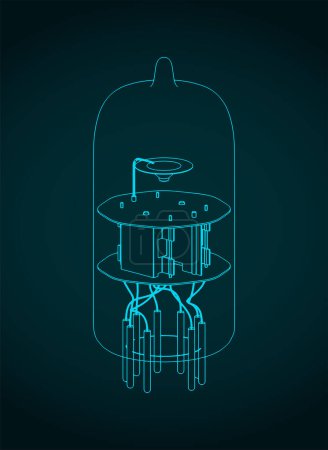 Illustration for Stylized vector illustration of blueprint of vacuum tube - Royalty Free Image