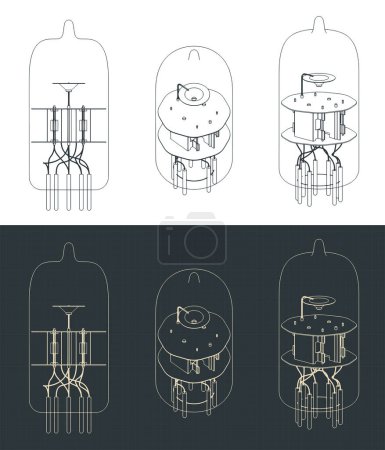 Illustration for Stylized vector illustration of blueprints of vacuum tube - Royalty Free Image
