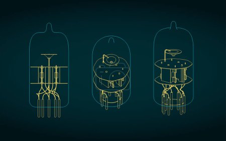 Illustration for Stylized vector illustration of blueprint of vacuum tube - Royalty Free Image