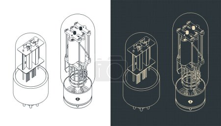 Illustration for Stylized vector illustration of isometric blueprints of vacuum tubes - Royalty Free Image