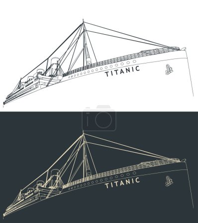 Stilisierte Vektorillustrationen von Nahaufnahmen der Titanic