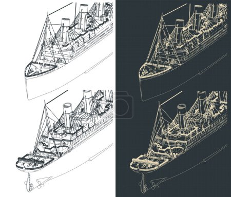 Illustration for Stylized vector illustrations of isometric blueprints of Titanic - Royalty Free Image
