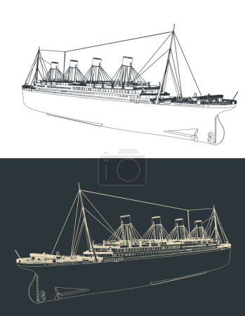 Illustration for Stylized vector illustration of sketches of Titanic - Royalty Free Image