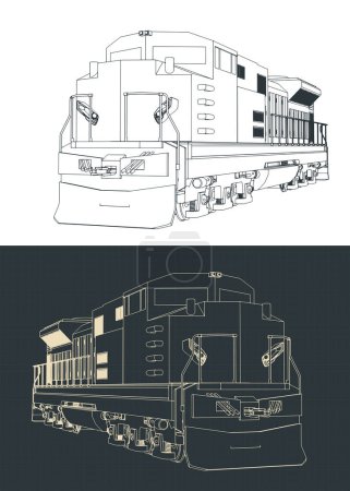 Téléchargez les illustrations : Illustrations vectorielles stylisées de dessins de locomotive diesel - en licence libre de droit