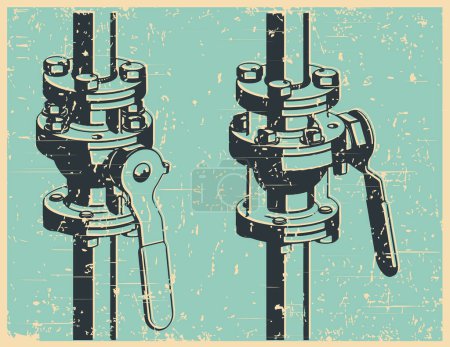 Illustration for Stylized vector illustration of ball valve in retro poster style - Royalty Free Image