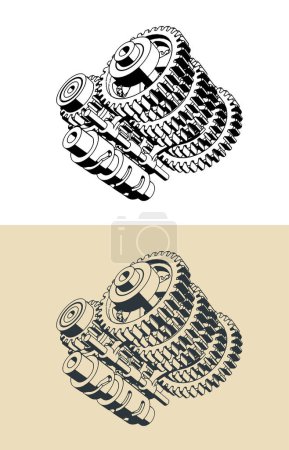 Téléchargez les illustrations : Stylized vector illustration of sequential transmission gearbox - en licence libre de droit