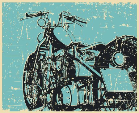 Illustration for Stylized vector illustration of a classic vintage motorcycle close-up retro poster - Royalty Free Image