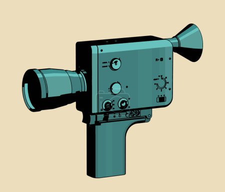 Téléchargez les illustrations : Illustration vectorielle stylisée d'une caméra de film vintage à main - en licence libre de droit