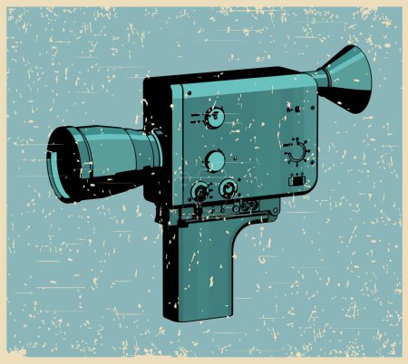 Téléchargez les illustrations : Illustration vectorielle stylisée d'une caméra de film vintage en style affiche rétro - en licence libre de droit