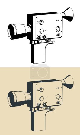 Téléchargez les illustrations : Illustrations vectorielles stylisées de la caméra de film vintage portable - en licence libre de droit