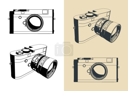 Téléchargez les illustrations : Illustrations vectorielles stylisées de la caméra télémétrique sans miroir - en licence libre de droit