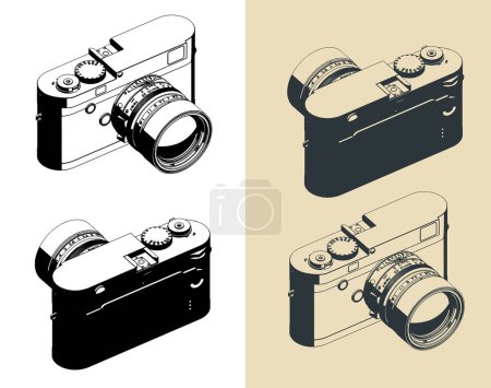 Téléchargez les illustrations : Illustrations isométriques vectorielles stylisées de la caméra télémétrique sans miroir - en licence libre de droit