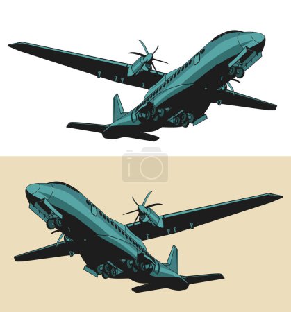 Illustration for Stylized vector illustration of turboprop transport aircraft - Royalty Free Image