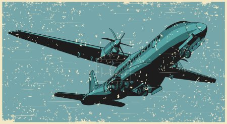 Illustration for Stylized vector illustration of turboprop transport aircraft in retro poster style - Royalty Free Image
