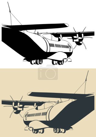 Illustration for Stylized vector illustrations of turboprop transport aircraft close-up - Royalty Free Image