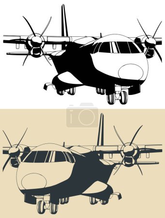 Téléchargez les illustrations : Illustrations vectorielles stylisées d'avions de transport à turbopropulseurs en gros plan - en licence libre de droit