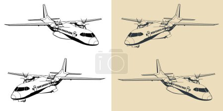Téléchargez les illustrations : Illustrations vectorielles stylisées d'avions de transport à turbopropulseurs - en licence libre de droit