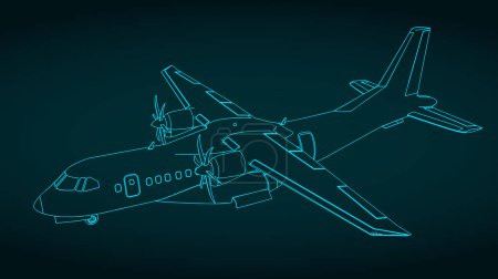 Téléchargez les illustrations : Illustration vectorielle stylisée des avions de transport à turbopropulseurs - en licence libre de droit