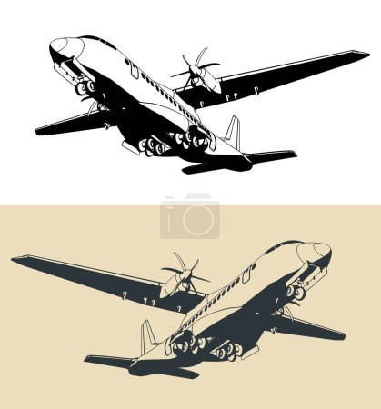Illustration for Stylized vector illustrations of turboprop transport aircraft - Royalty Free Image