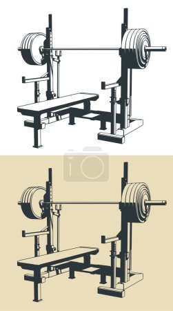 Illustration for Stylized vector illustrations of press weight adjustable squat rack bench - Royalty Free Image