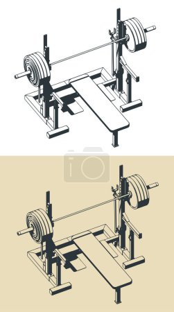 Illustration for Stylized vector illustrations of press weight adjustable squat rack bench - Royalty Free Image
