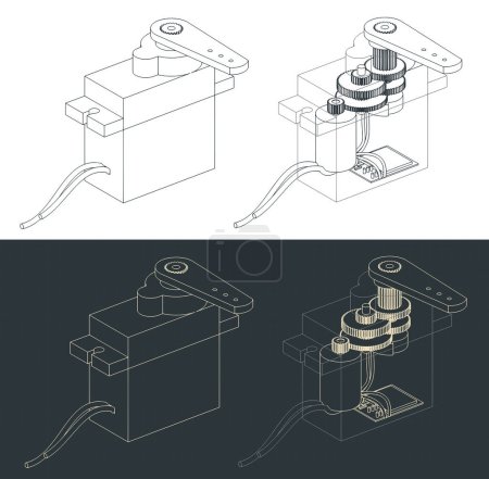 Illustration for Stylized vector illustrations of blueprints of servo moto - Royalty Free Image