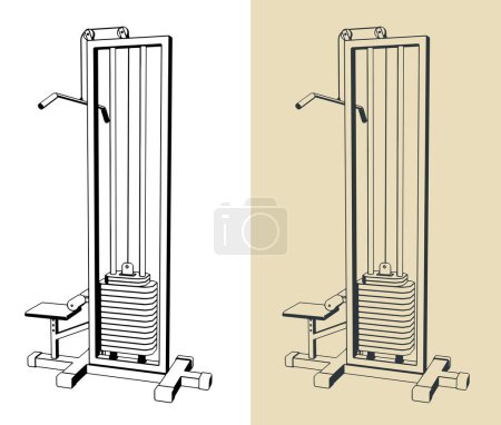 Illustration for Stylized vector illustrations of gym equipment. Lat pulldown machine - Royalty Free Image