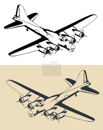 Ilustración vectorial estilizada del avión bombardero B-17 Flying Fortress de la Segunda Guerra Mundial