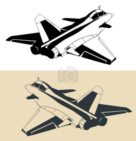 Téléchargez les illustrations : Dessin stylisé d'un jet militaire moderne Eurofighter Typhon - en licence libre de droit