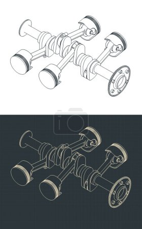 Ilustración de Ilustración vectorial estilizada del cigüeñal y pistones de planos de motores horizontalmente opuestos - Imagen libre de derechos