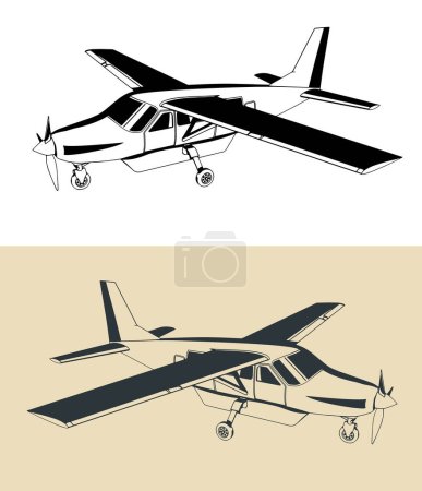 Illustration for Stylized vector illustrations of a light single-engine turboprop aircraft - Royalty Free Image