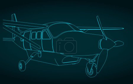 Illustration for Stylized vector illustration of light single-engine turboprop aircraft close up - Royalty Free Image