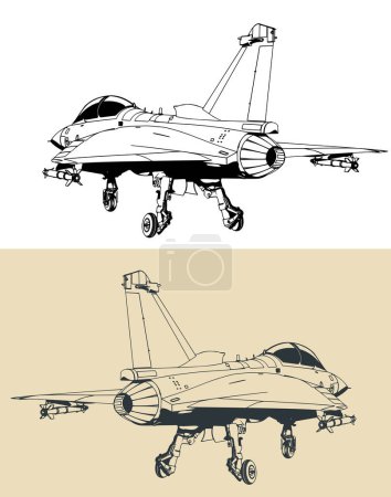 Ilustración de Dibujo estilizado de un avión militar moderno basado en portaaviones ligero - Imagen libre de derechos