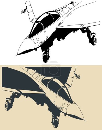 Ilustración de Dibujo estilizado de un avión militar moderno basado en portaaviones ligero de cerca - Imagen libre de derechos