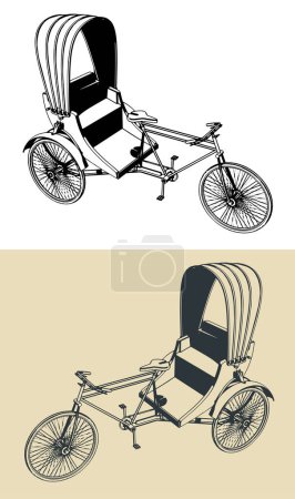 Illustration for Stylized vector illustration of three wheeled man-powered vehicle - Royalty Free Image
