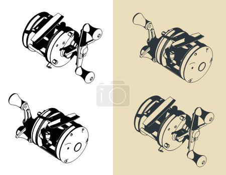 Illustration for Stylized vector illustrations of fishing reel - Royalty Free Image
