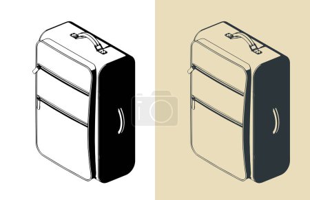 Ilustraciones vectoriales estilizadas de una maleta de viaje espaciosa