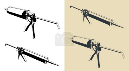 Stylized vector illustrations of caulking gun